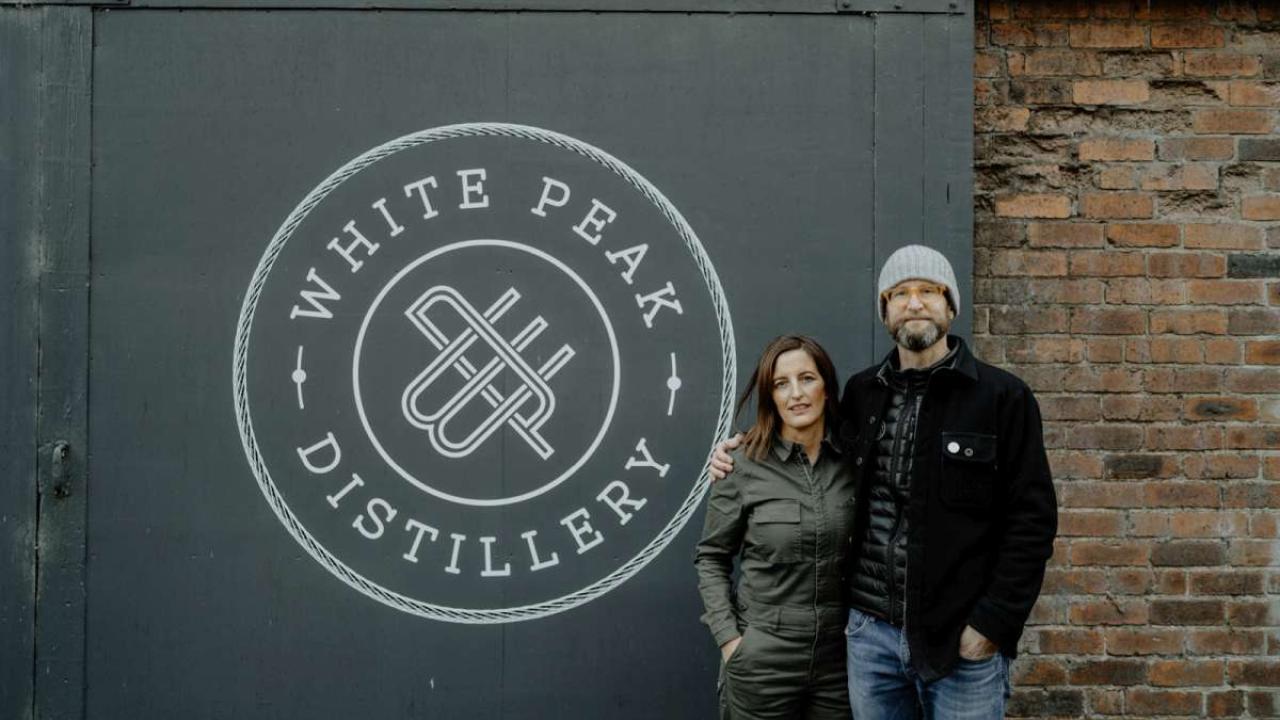 Max & Claire Vaughan outside White Peak distillery
