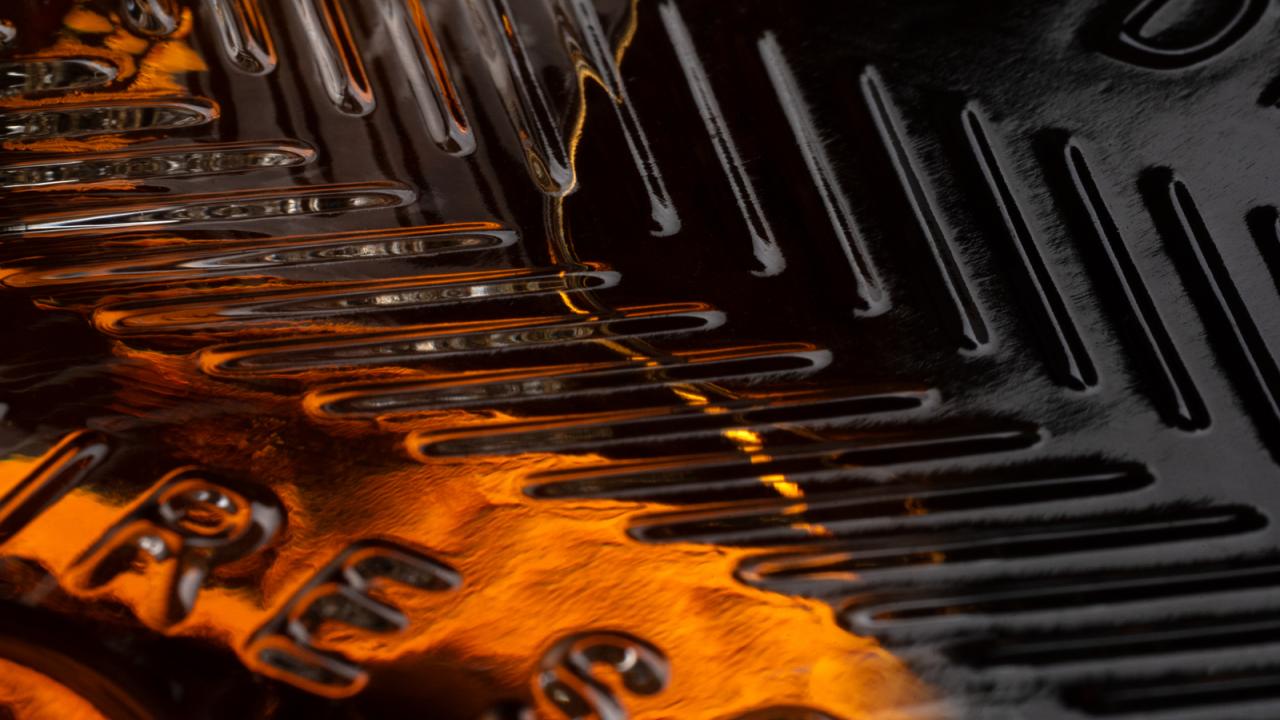 Macro shot of Lochlea whisky bottle