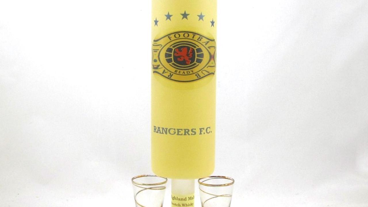 Rangers Hand Crafted Bottle and Glasses including miniature Whisky ...