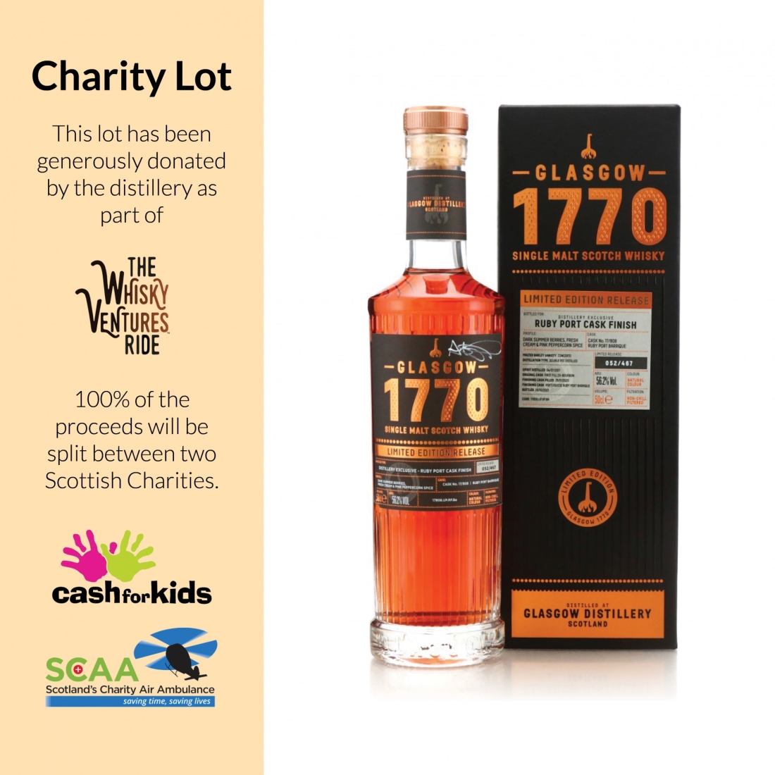 Glasgow '1770' 2017 Ruby Port Cask Finish #808 50cl / Distillery Shop / Signed - Charity Lot