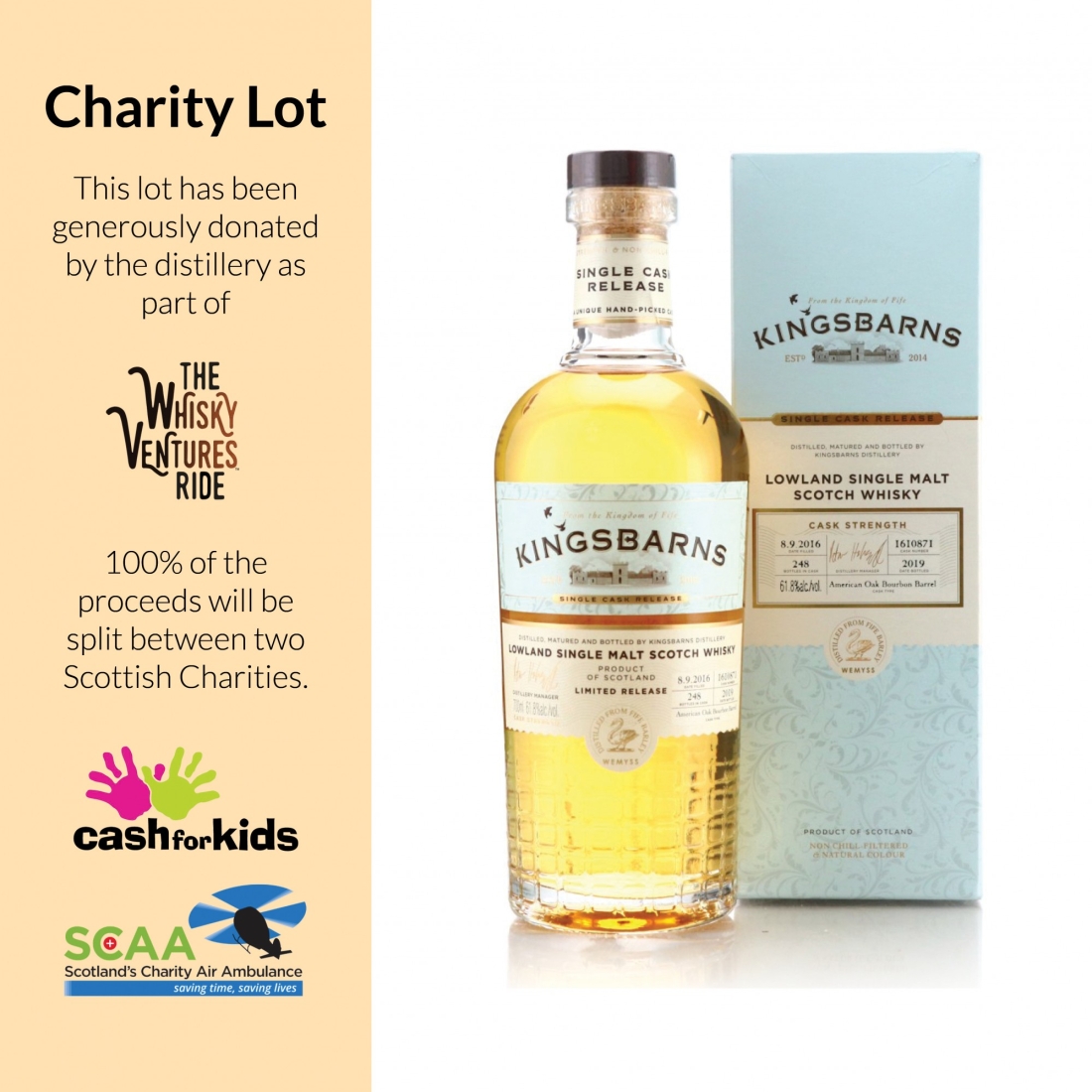 Kingsbarns 2016 Single Bourbon Cask #1610871 - Charity Lot