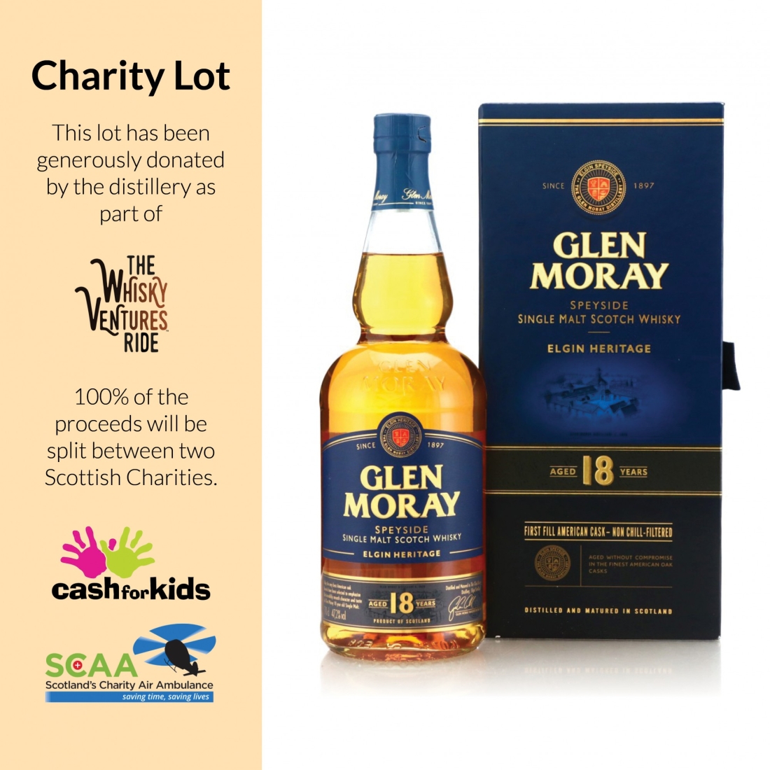 Glen Moray 18 Year Old First Fill American Cask - Charity Lot