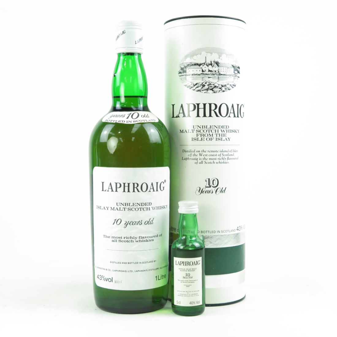 Laphroaig 10 Year Old 1 Litre 1980s and Miniature 