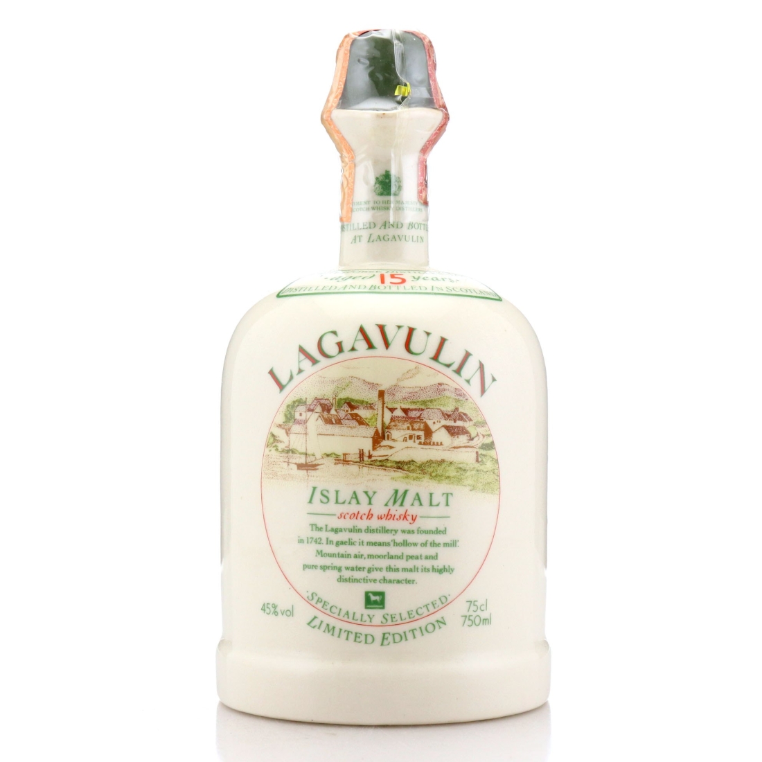 Image for Lagavulin 15 Year Old White Horse Ceramic Decanter 1980s