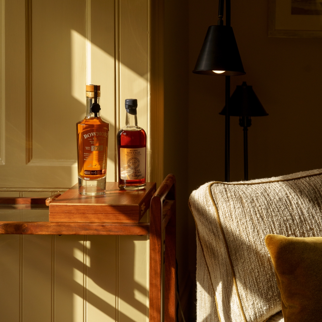 Bottles on side table