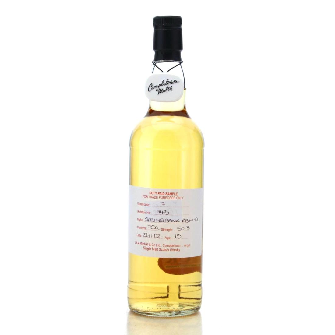 Springbank Duty Paid Sample 15 Year Old, Refill Bourbon Cask, 2017, 50.3% whisky bottle