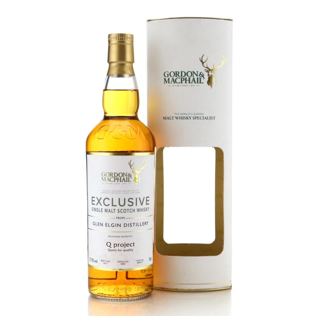 Glen Elgin Exclusive 14 Year Old, Refill Sherry Hogshead Cask, Cask #801177, 2003, Gordon & MacPhail, 57% whisky bottle