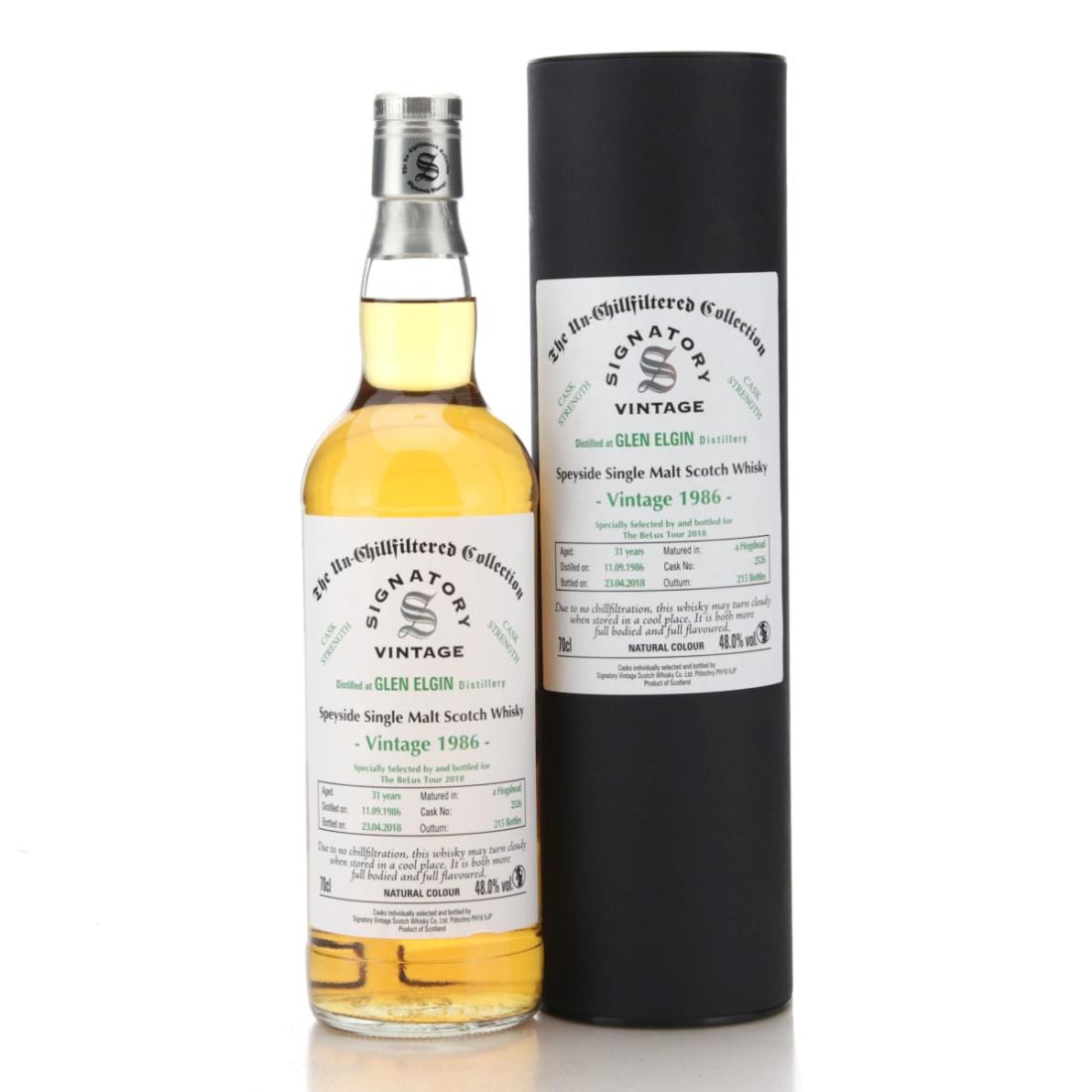 Glen Elgin The Un-Chillfiltered Collection 31 Year Old, Hogshead Cask, Cask #204, 1986, Signatory Vintage, 48% whisky bottle