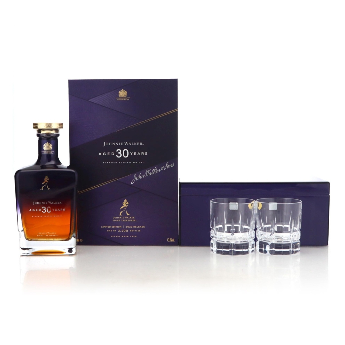 Image for Johnnie Walker 30 Year Old Eight Treasures with Cigar Box Glasses Set