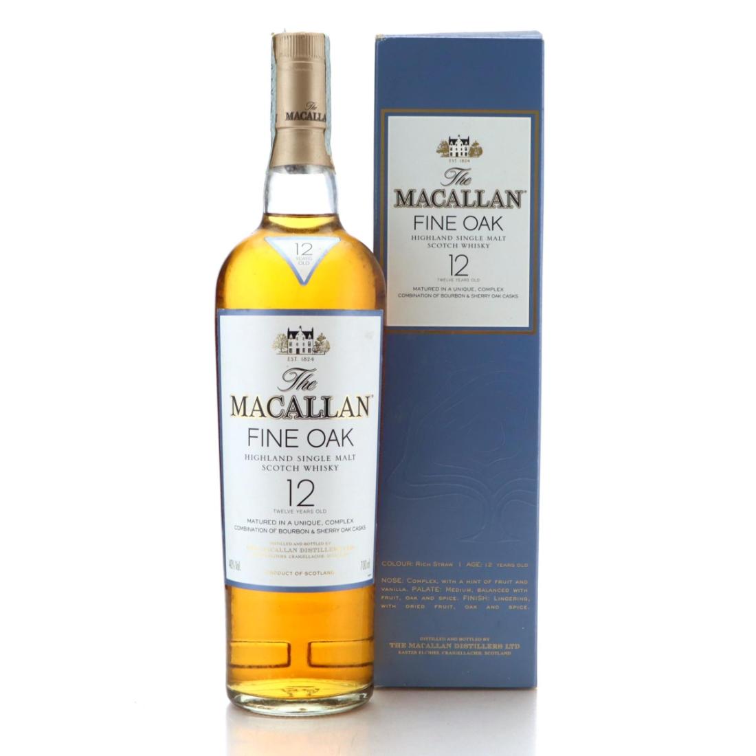 Macallan Fine Oak 12 Year Old, Sherry & Bourbon Cask, 40% whisky bottle
