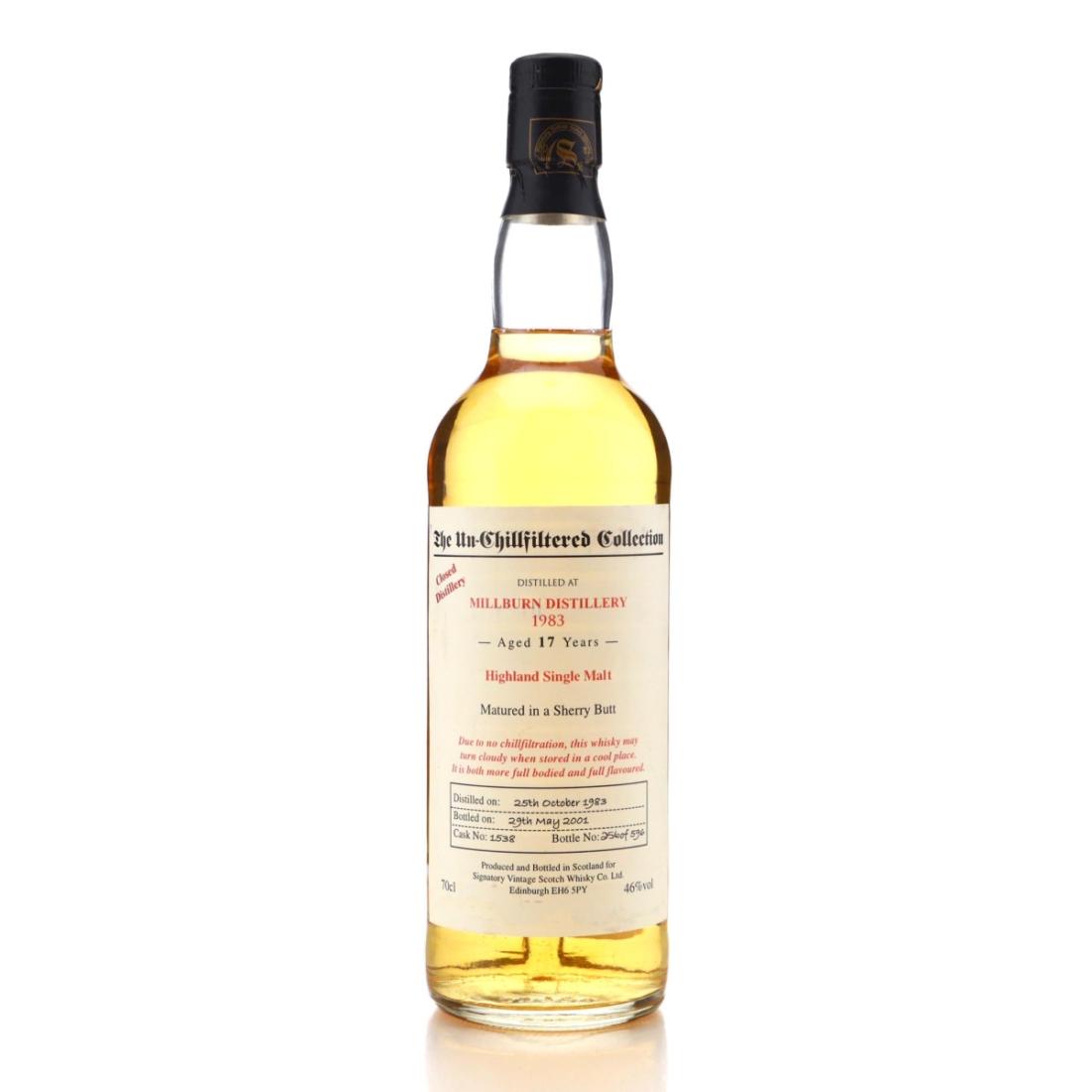 Millburn The Un-Chillfiltered Collection 17 Year Old, Sherry Butt Cask, Cask #4590, 1983, Signatory Vintage, 46% whisky bottle