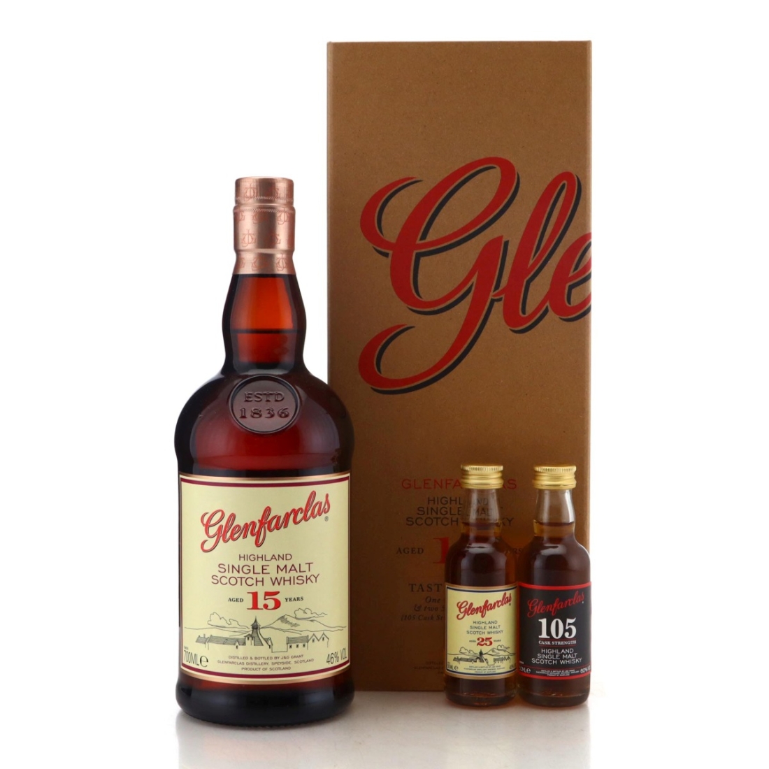 Image for Glenfarclas 15 Year Old with 105 & 25 Year Old Miniatures