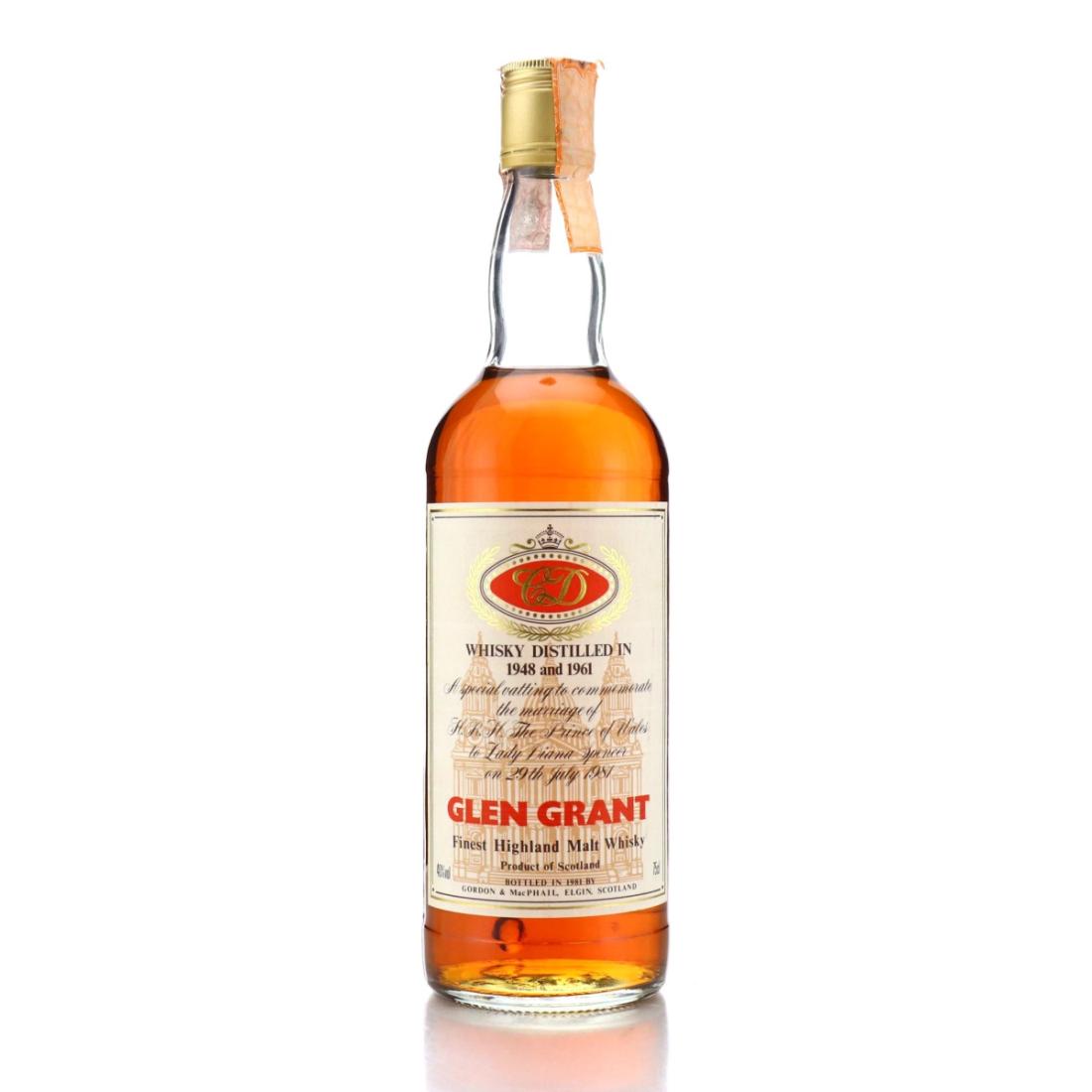 Glen Grant The Marriage of H.R.H The Prince of Wales to Lady Diana Spencer 20 Year Old, Gordon & MacPhail, 40% whisky bottle