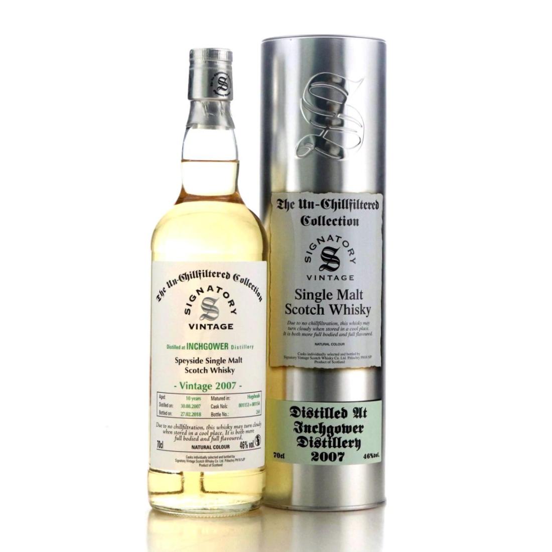 Inchgower The Un-Chillfiltered Collection 10 Year Old, Hogshead Cask, Cask #800333-80034, 2007, Signatory Vintage, 46% whisky bottle