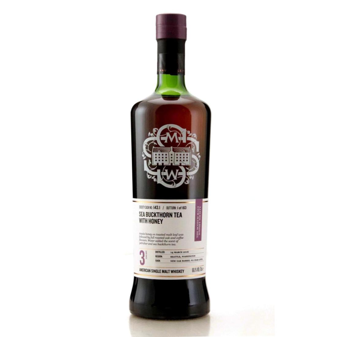 Copperworks SMWS 'Sea Buckthorn Tea With Honey' 3 Year Old, New Oak Barrel Cask, Cask #143.1, 2016, Scotch Malt Whisky Society, 66.1% whisky bottle