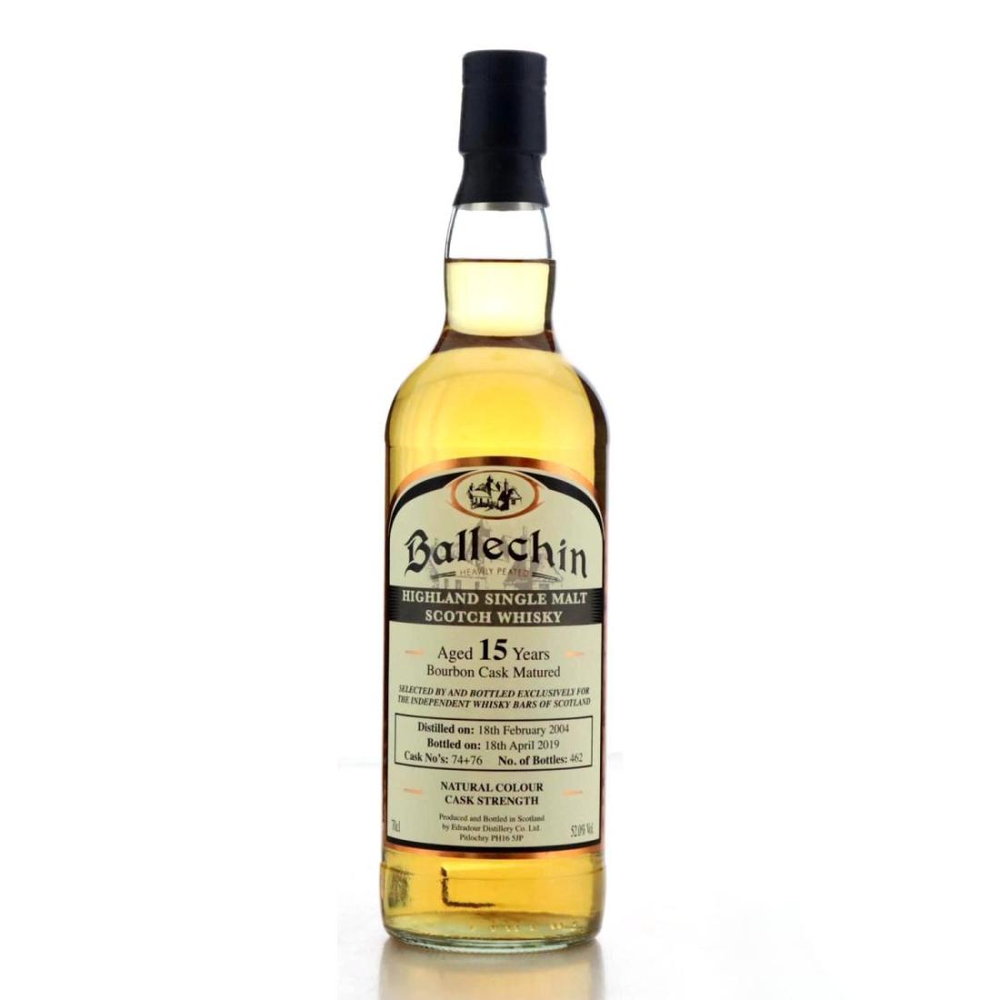 Ballechin 2004 Bourbon Cask Matured 15 Year Old, Bourbon Cask, Cask #74 & 76, 2004, The Independent Whisky Bars of Scotland, 52% whisky bottle