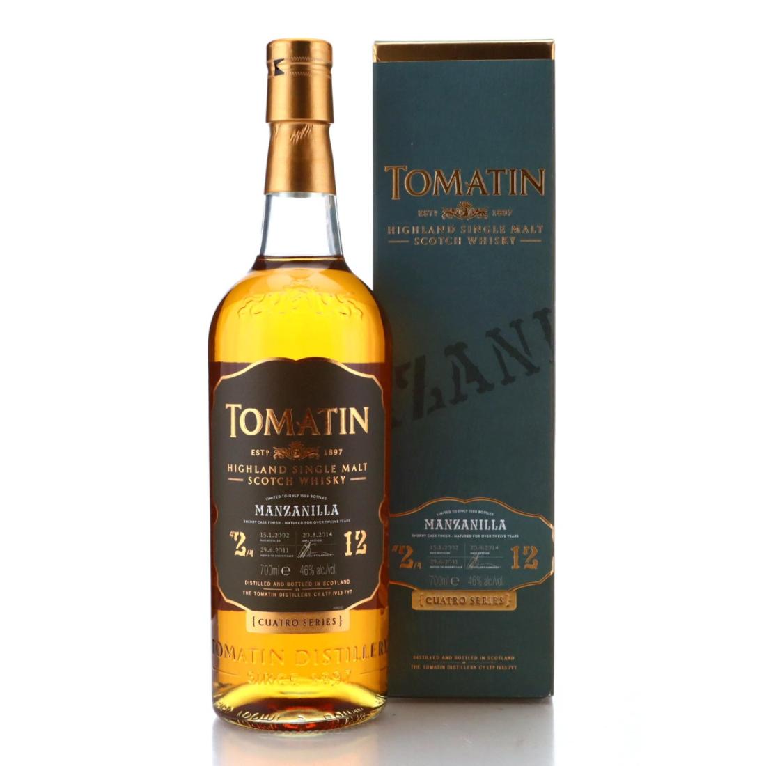 Tomatin Manzanilla Finish 12 Year Old, Manzanilla Cask, Cuatro No. 2, 2014, 46% whisky bottle