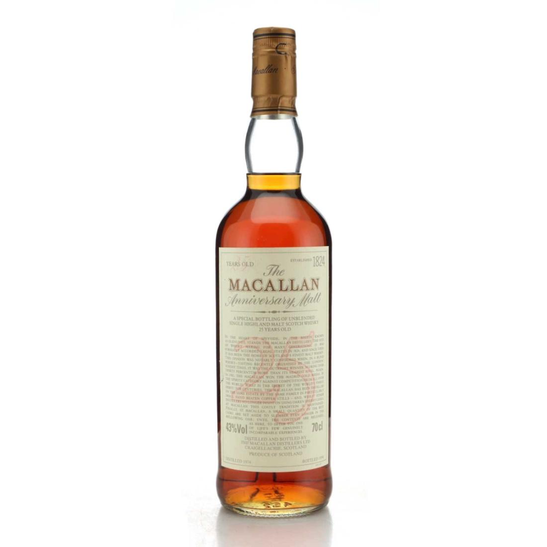 Macallan Anniversary Malt 25 Year Old, Sherry Cask, 1999, 43% whisky bottle