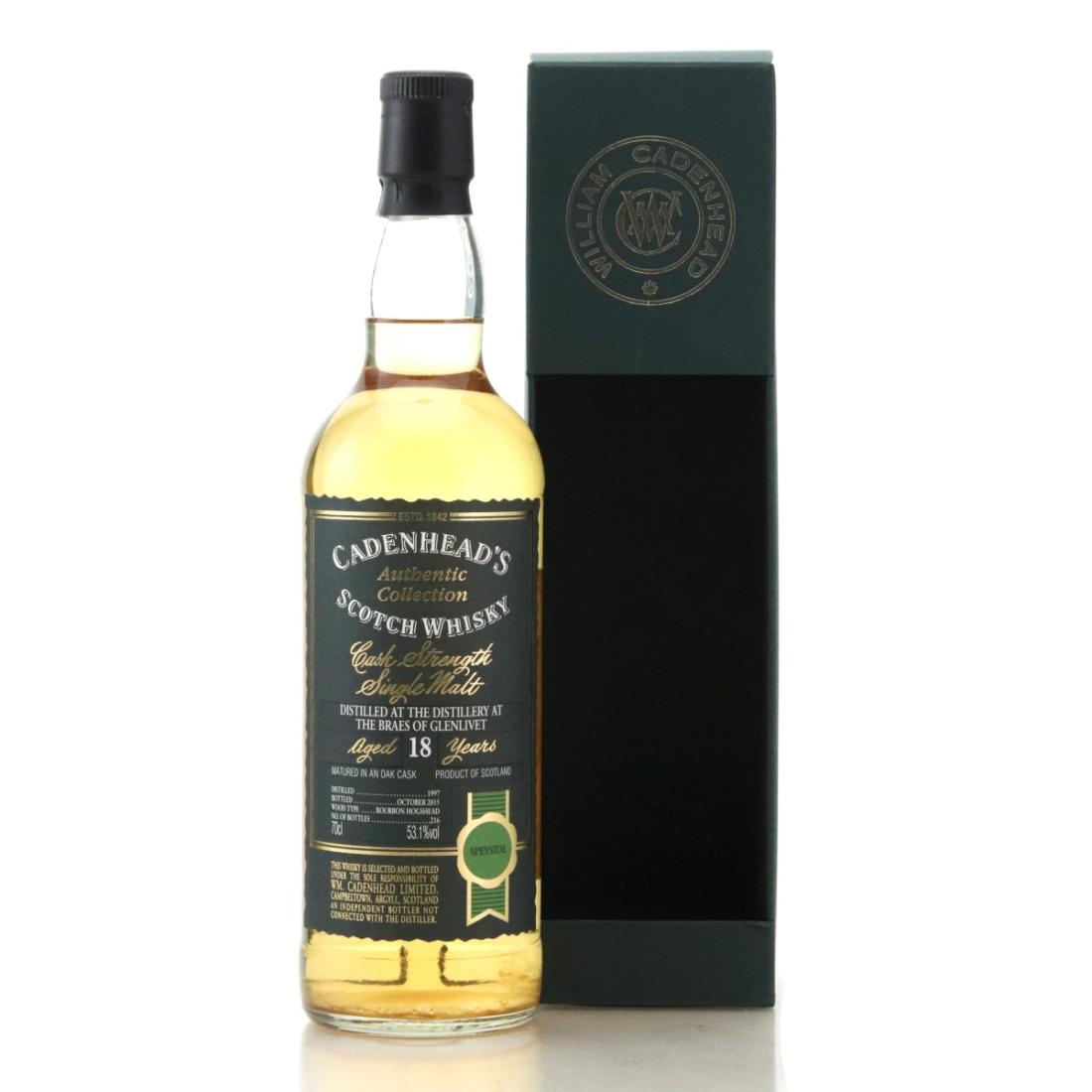 Braes of Glenlivet Authentic Collection 18 Year Old, Sherry Cask, 1997, Cadenhead's, 53.1% whisky bottle