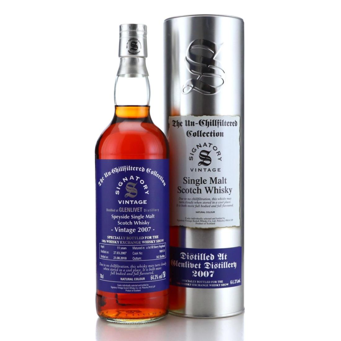 Glenlivet 2007 The Un-Chillfiltered Collection 11 Year Old, Sherry Cask, Cask #90017, 2007, Signatory Vintage, 64.3% whisky bottle