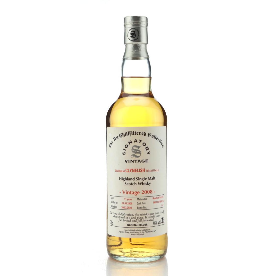 Clynelish The Un-Chillfiltered Collection 11 Year Old, Bourbon Barrel Cask, Cask #800013 & 800014, 2008, Signatory Vintage, 46% whisky bottle