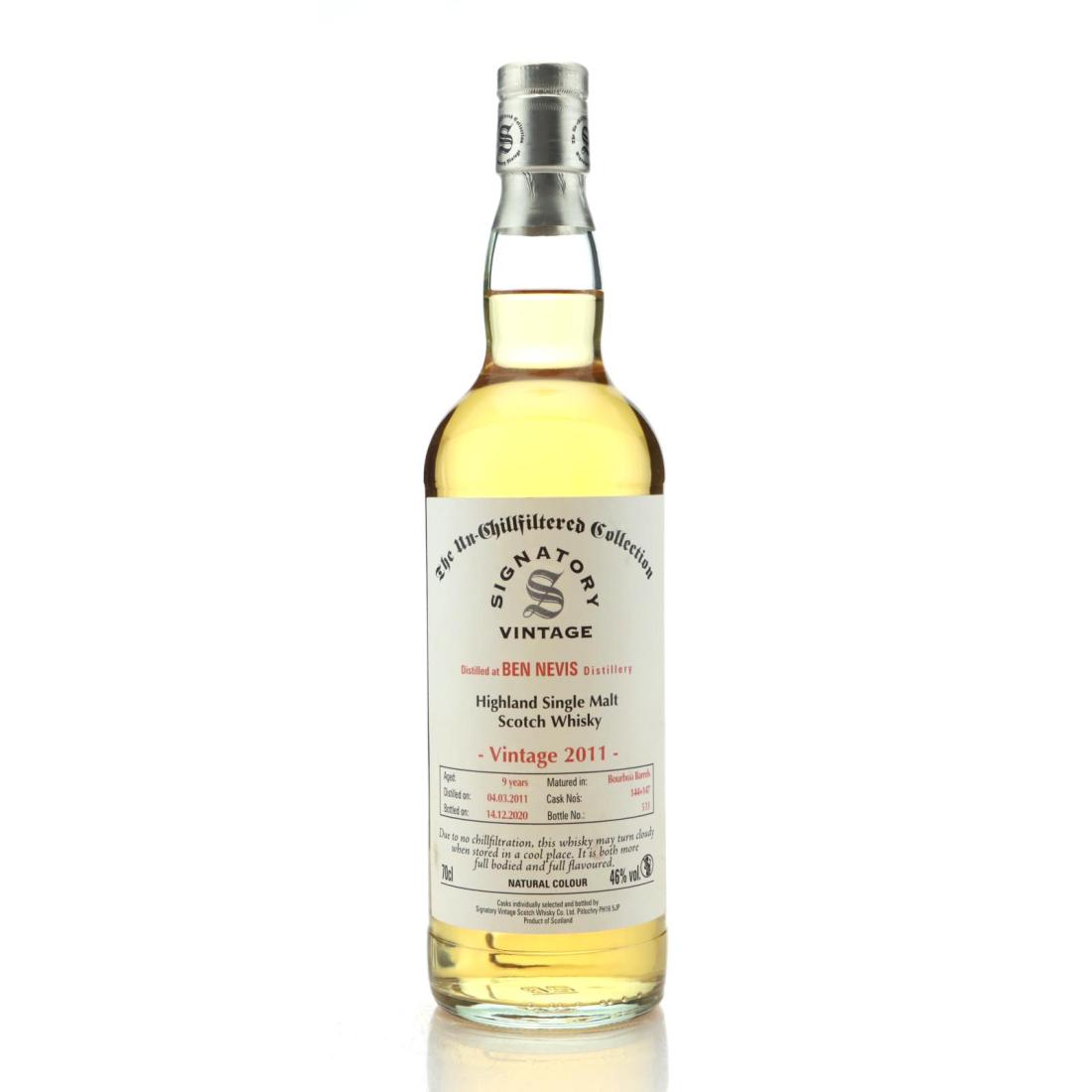 Ben Nevis The Un-Chillfiltered Collection 9 Year Old, Bourbon Cask, Cask #146 & #155, 2011, Signatory Vintage, 46% whisky bottle