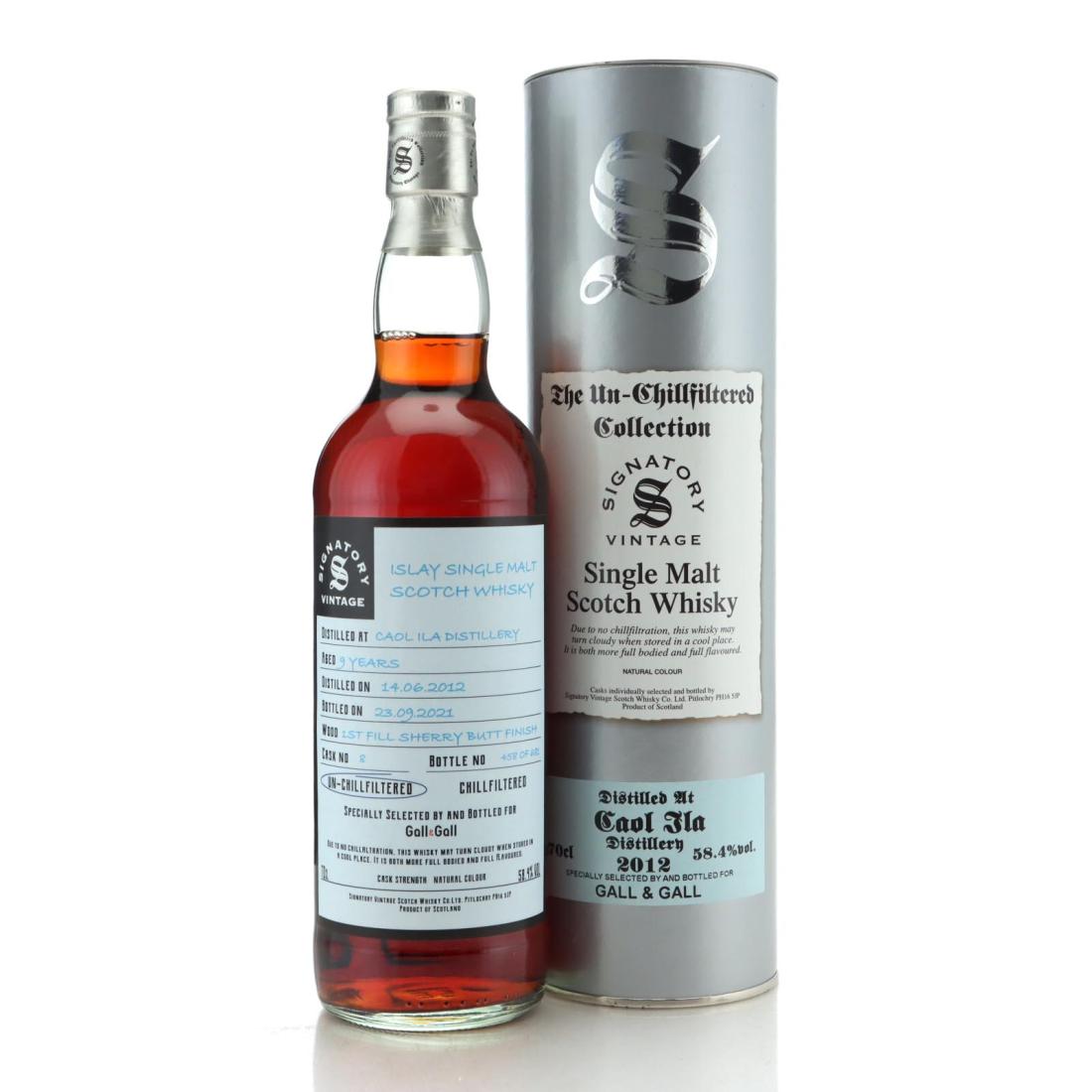 Caol Ila The Un-Chillfiltered Collection 9 Year Old, Sherry Cask, Cask #8192455A, 2012, Signatory Vintage, 58.4% whisky bottle