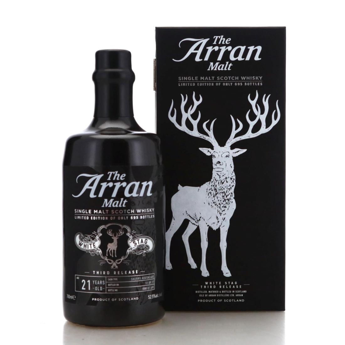 Arran White Stag Third Release 21 Year Old, Sherry Hogshead Cask, 2017, 52.5% whisky bottle