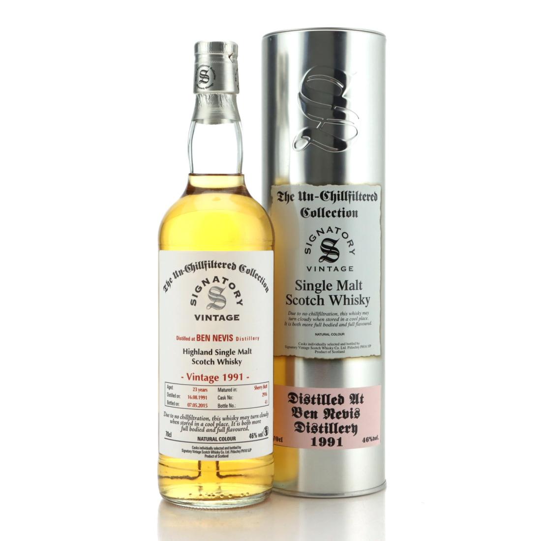 Ben Nevis The Un-Chillfiltered Collection 23 Year Old, Sherry Cask, Cask #2911, 1991, Signatory Vintage, 46% whisky bottle