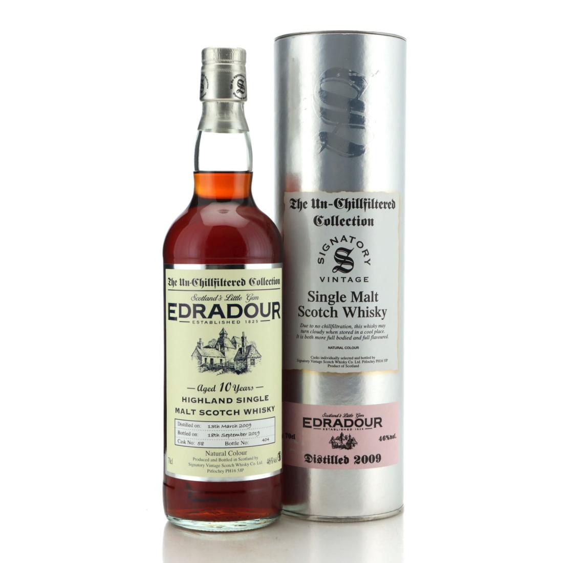 Edradour The Un-Chillfiltered Collection 10 Year Old, Cask #404, 2009, Signatory Vintage, 46% whisky bottle