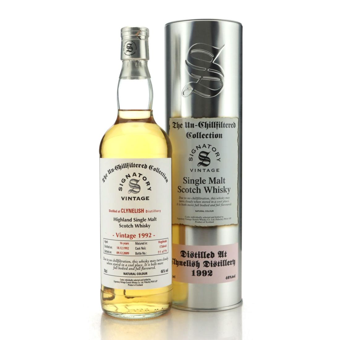 Clynelish The Un-Chillfiltered Collection 16 Year Old, Cask #6111, 1992, Signatory Vintage, 46% whisky bottle