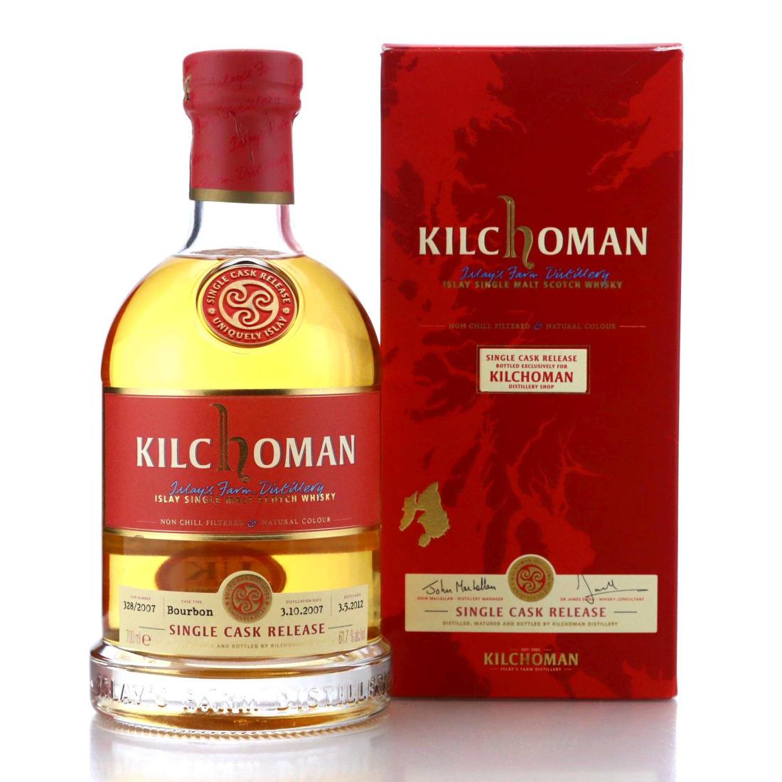 Kilchoman 2007 Single Cask Release 4 Year Old, Bourbon Cask, Cask #328/2007, 2012, 61.7% whisky bottle