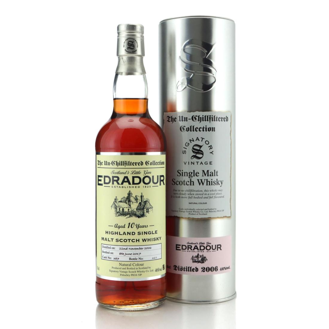 Edradour The Un-Chillfiltered Collection 10 Year Old, Oloroso Sherry Cask, Cask #387, 2006, Signatory Vintage, 46% whisky bottle