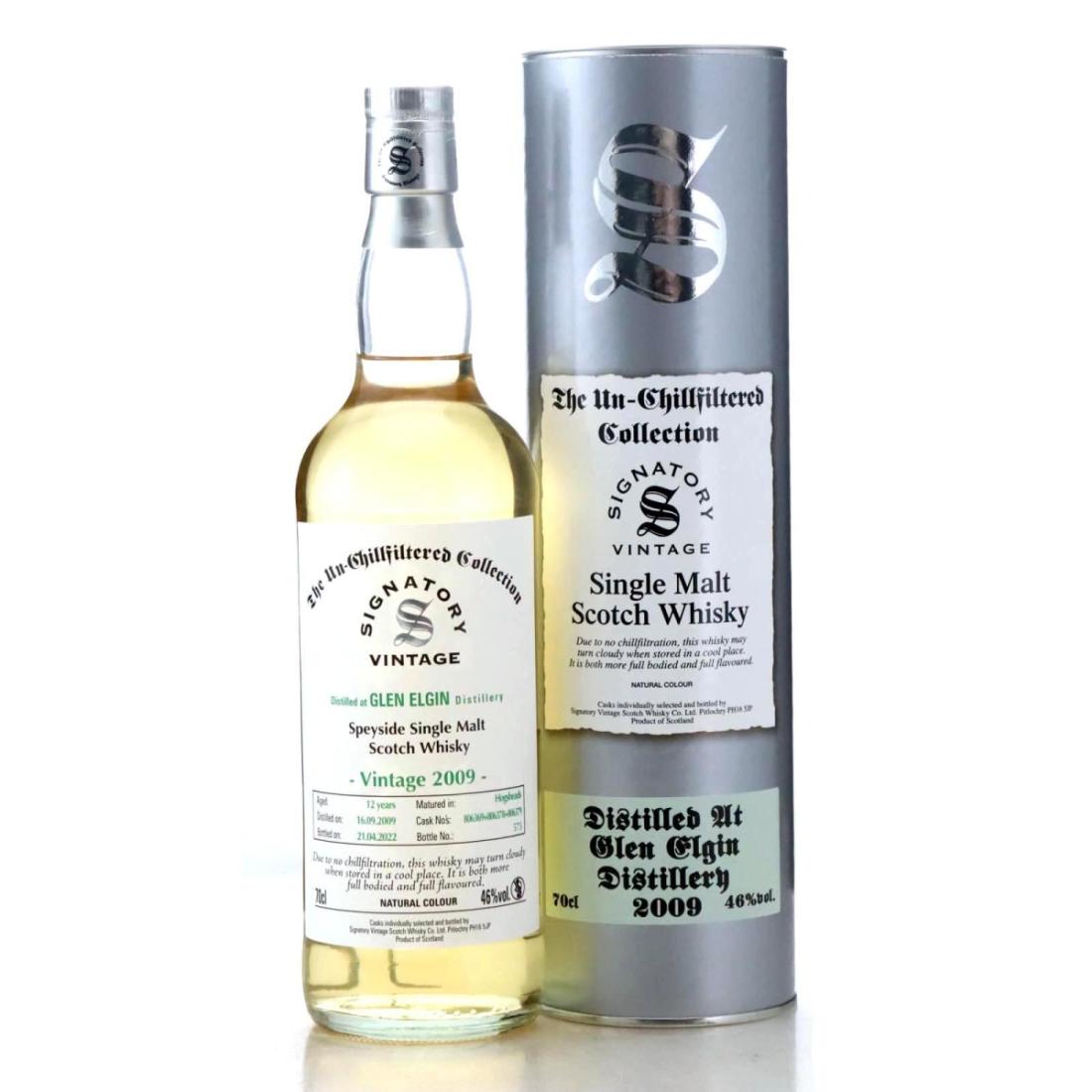 Glen Elgin The Un-Chillfiltered Collection 12 Year Old, Hogshead Cask, Cask #800394 & 800395, 2009, Signatory Vintage, 46% whisky bottle