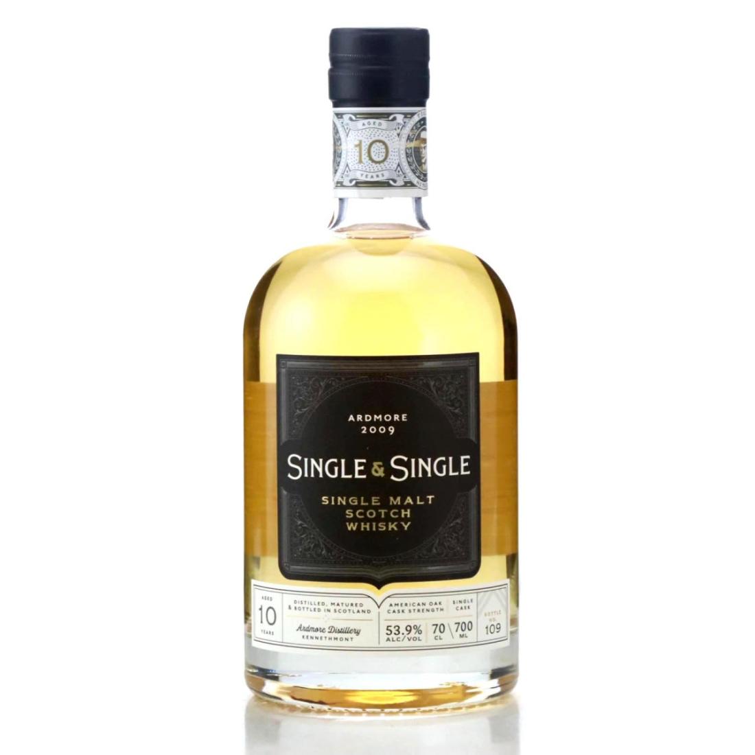 Ardmore Single & Single 10 Year Old, American Oak Cask, 2009, Single & Single, 53.9% whisky bottle