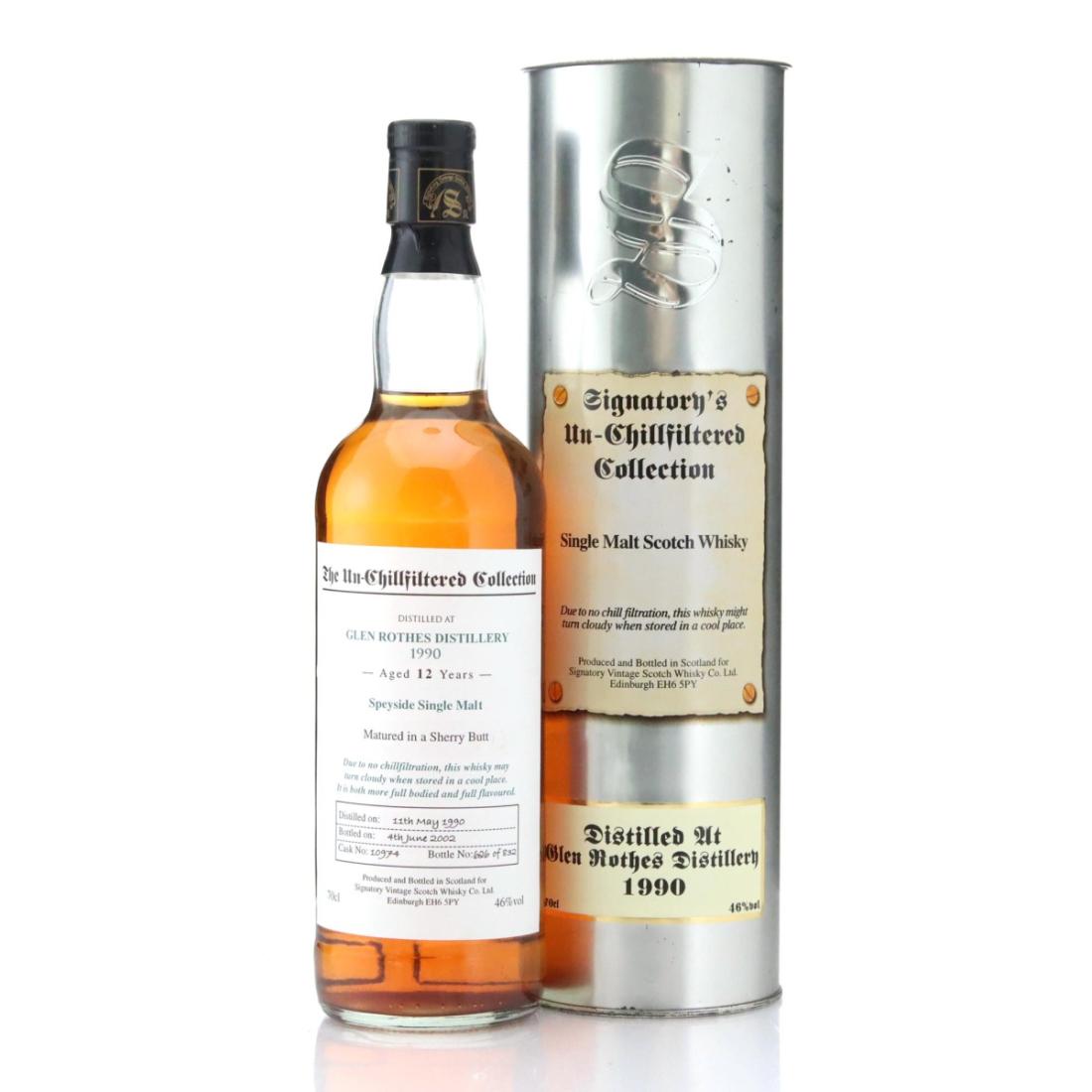 Glenrothes The Un-Chillfiltered Collection 12 Year Old, Sherry Cask, Cask #676, 1990, Signatory Vintage, 46% whisky bottle