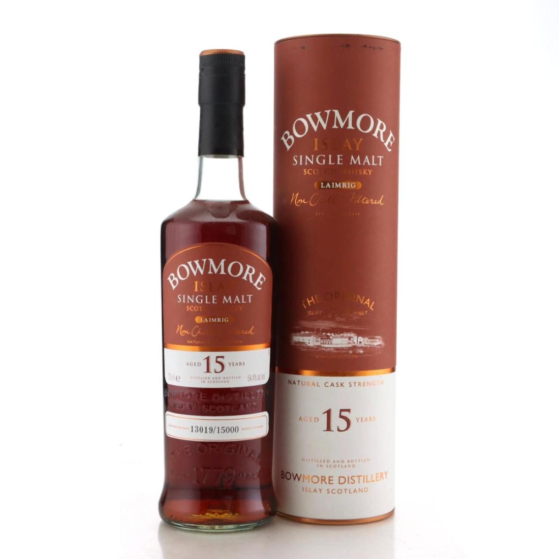 Bowmore Laimrig 15 Year Old, Bourbon & Sherry Cask, Batch No. 1, 2011, 54.4% whisky bottle