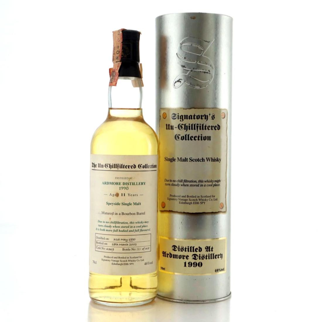 Ardmore The Un-Chillfiltered Collection 11 Year Old, Bourbon Barrel Cask, Cask #6865, 1990, Signatory Vintage, 46% whisky bottle