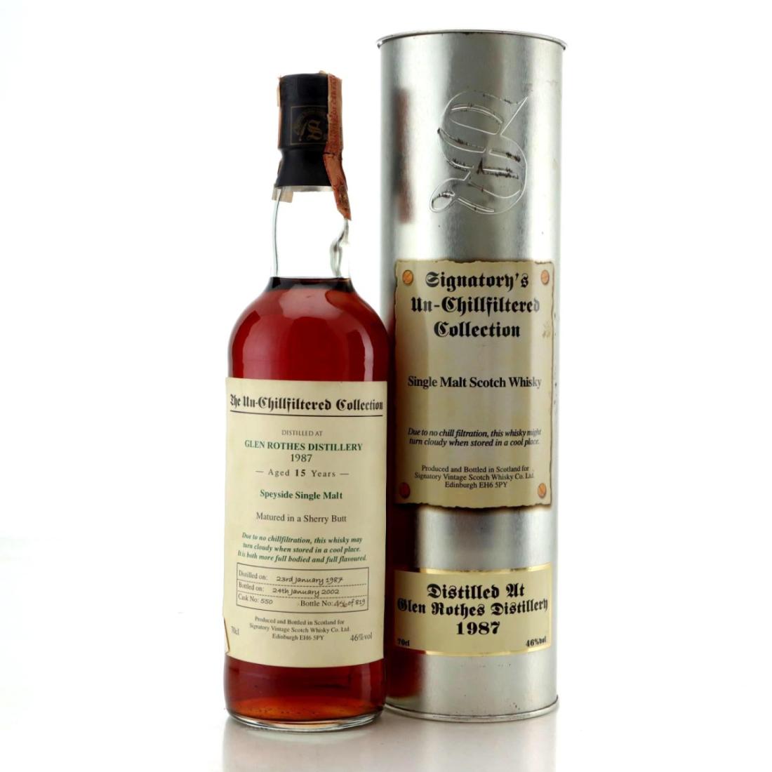 Glenrothes Un-Chillfiltered Collection 15 Year Old, Sherry Butt Cask, Cask #550, 1987, Signatory Vintage, 46% whisky bottle