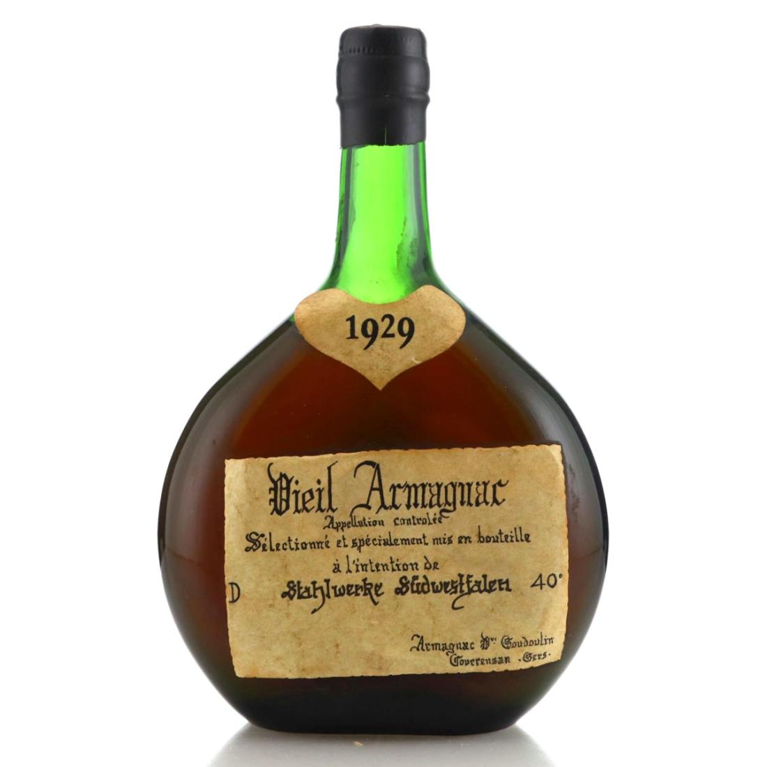 Goudoulin Vieil Armagnac, 1929, Official Bottling, 40% whisky bottle
