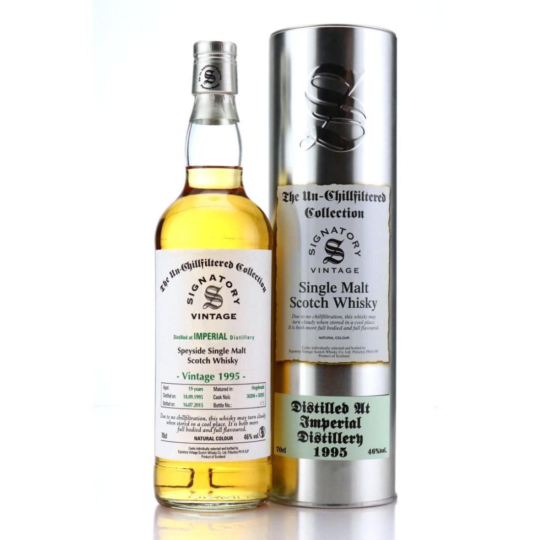 Imperial Un-Chillfiltered Collection 19 Year Old, Hogshead Cask, Cask #50204 & 50205, 1995, Signatory Vintage, 46% whisky bottle