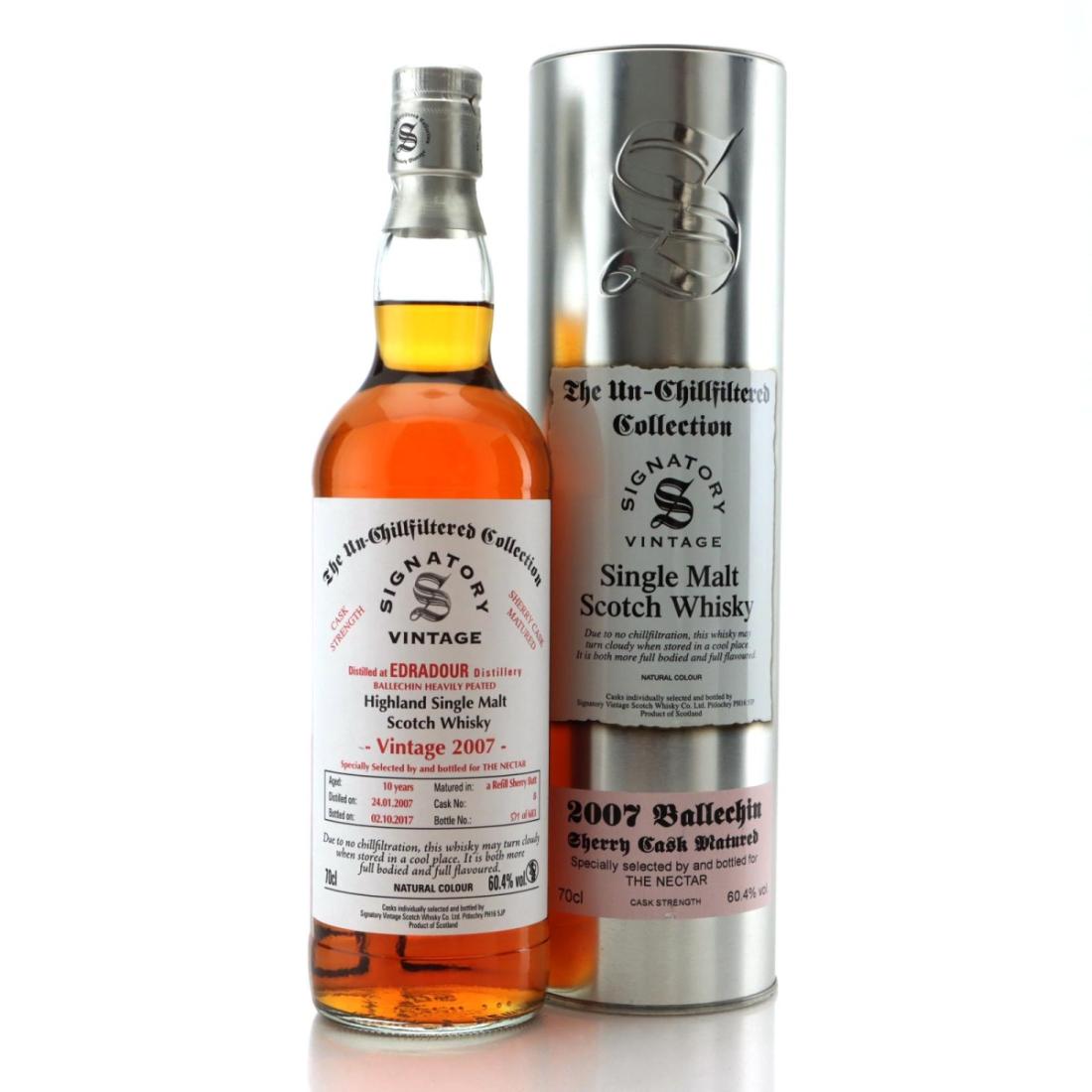 Ballechin The Un-Chillfiltered Collection 10 Year Old, Sherry Cask, 2007, Signatory Vintage, 60.4% whisky bottle