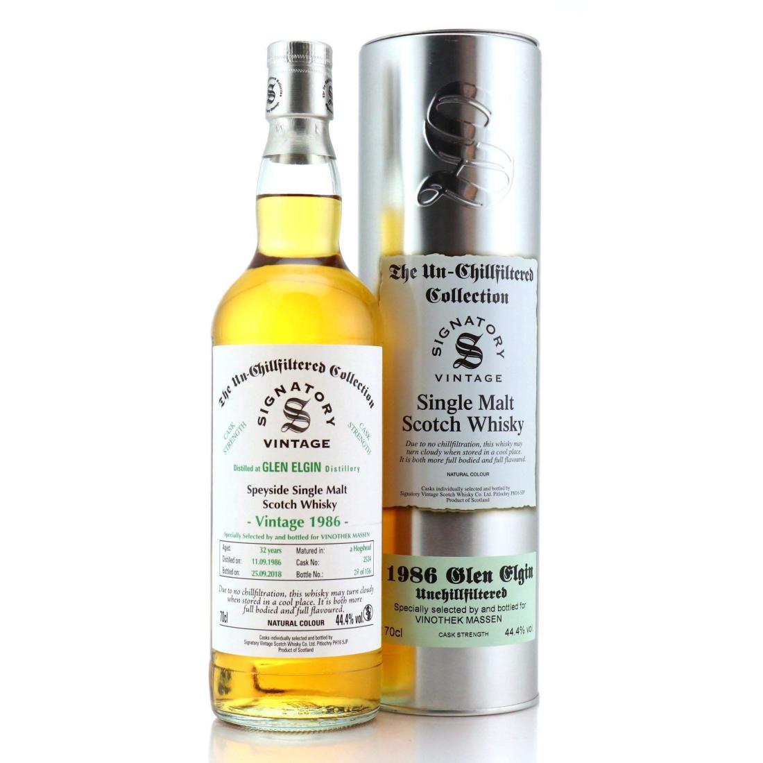 Glen Elgin The Un-Chillfiltered Collection 32 Year Old, Cask #2354, 1986, Signatory Vintage, 44.4% whisky bottle