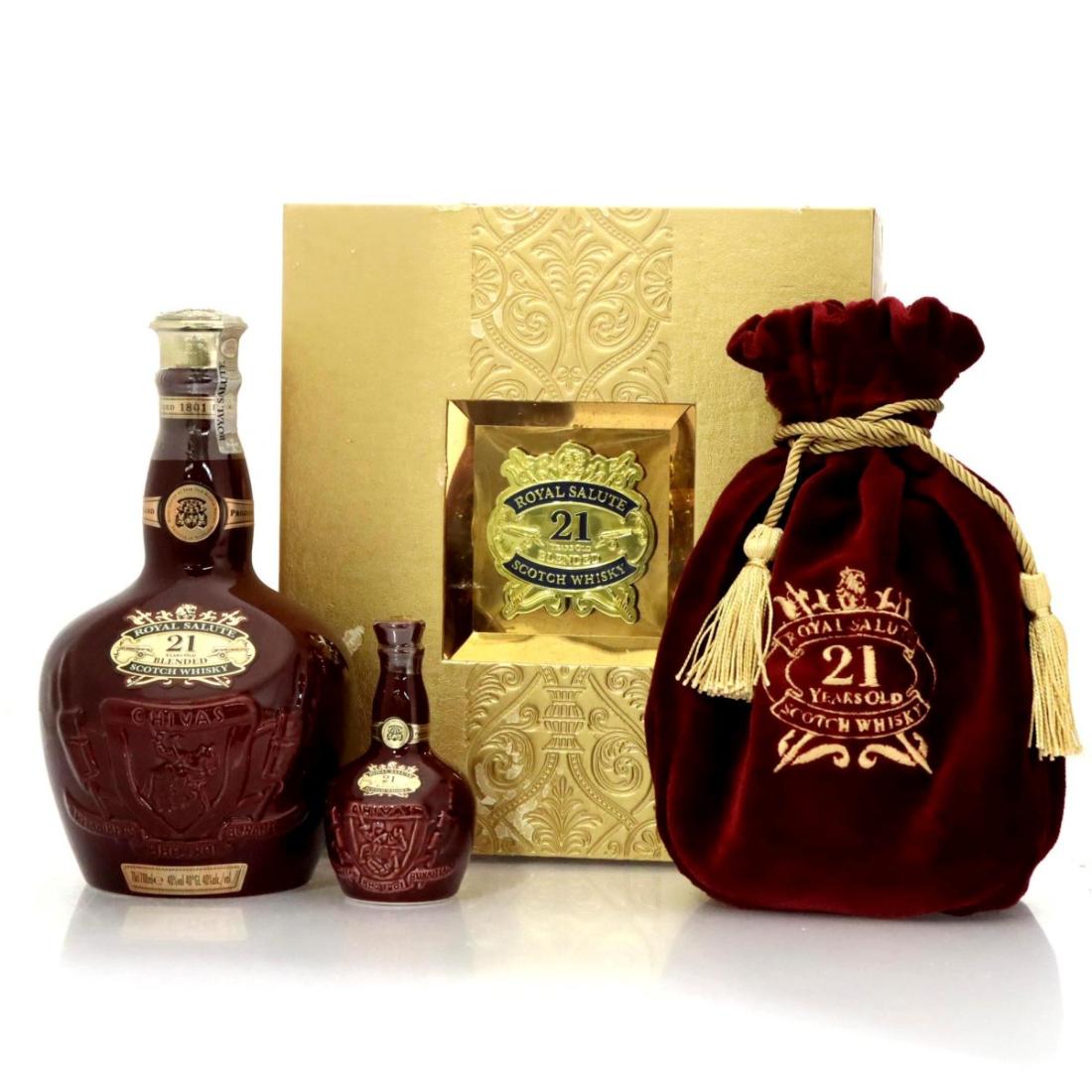 Chivas Royal Salute 21 Ruby Flagon With Miniature