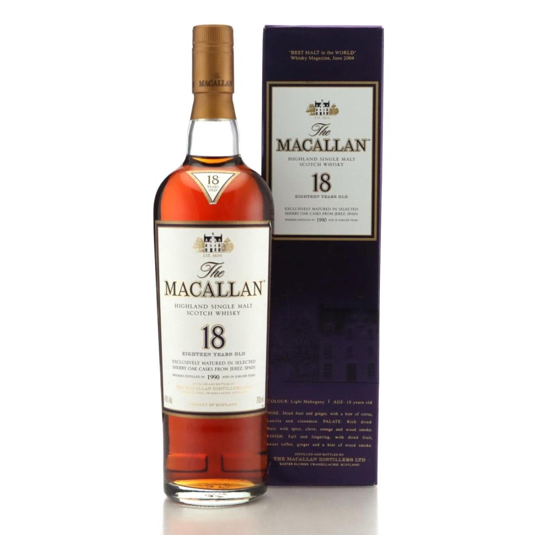 Macallan 18 Year Old, Sherry Cask, 1990, 43% whisky bottle