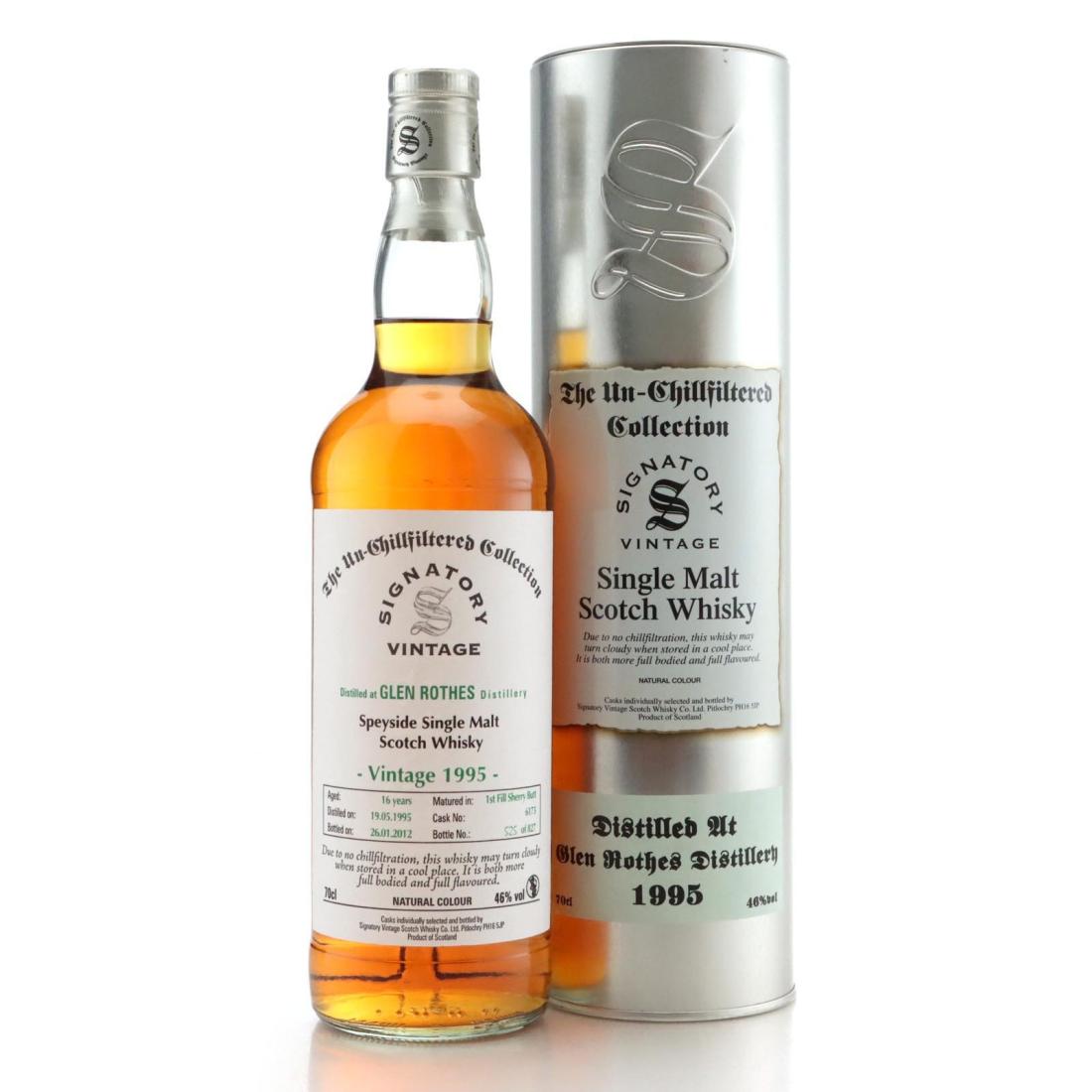 Glenrothes The Un-Chillfiltered Collection 16 Year Old, Sherry Cask, Cask #6972, 1995, Signatory Vintage, 46% whisky bottle