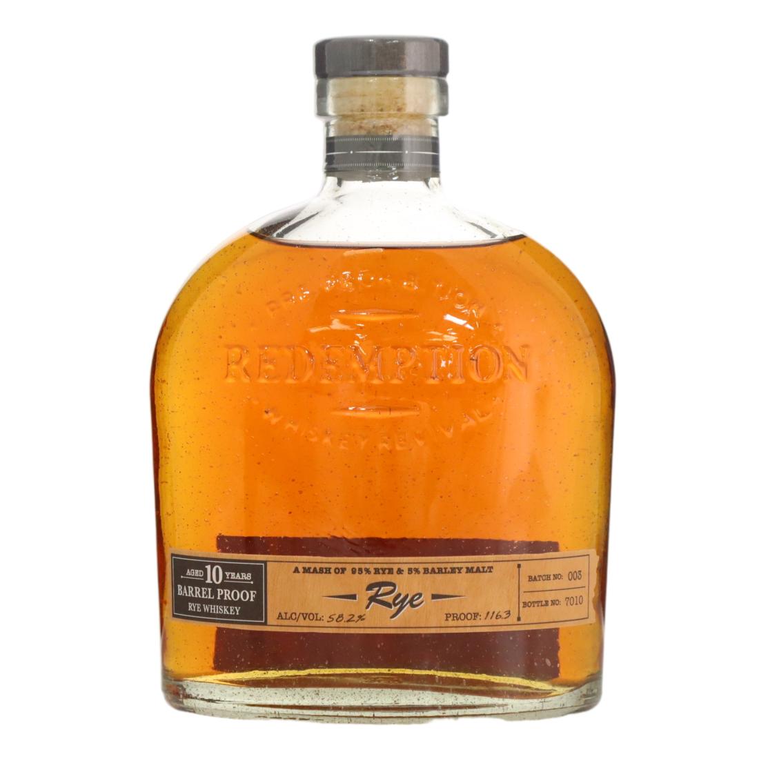Redemption 10 Barrel Proof Rye Batch No 003