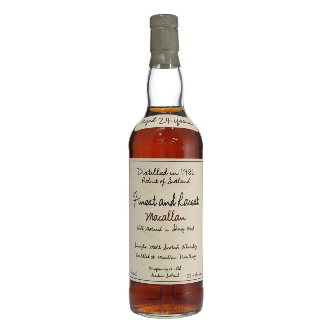 Macallan Finest & Rarest 24 Year Old, Sherry Cask, 1986, Kingsbury, 53.5% whisky bottle