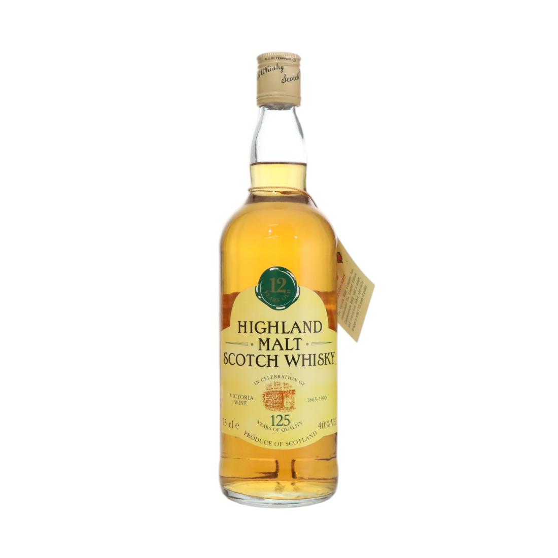 Victoria Wine Highland Malt Celebrating 125 Years 12 Year Old, Whyte & Mackay, 40% whisky bottle