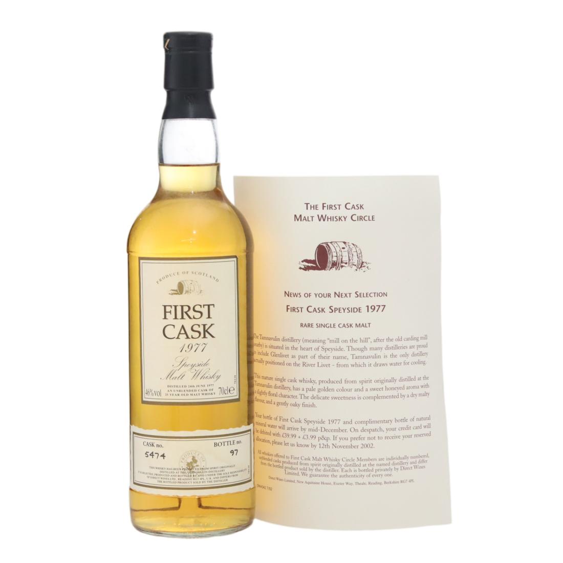 Tamnavulin First Cask #25 Year Old, Cask #5474, 1977, Direct Wines, 46% whisky bottle
